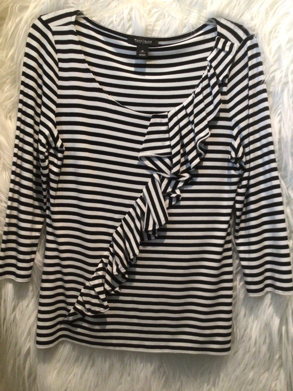 White House Black Market Ruffled Striped Top